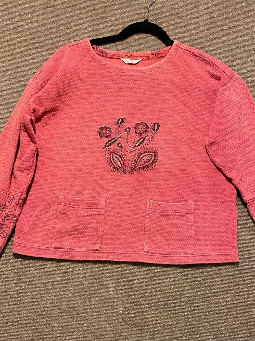 Marketplace Handwork of India Embroidered Waffle Knit Top Pink Size S